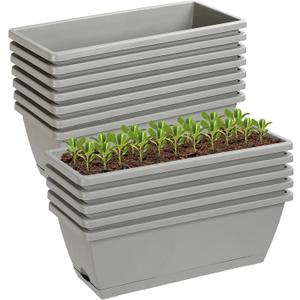 12Pcs 17Inches Rectangle Planter Box with Drainage Holes and Trays Plastic Planters Flower Boxes Pots for Indoor Outdoor Plants Patio Garden Home Decor Porch Yard (Gray)