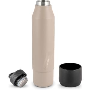 EcoVessel Stainless Steel Bottle with Removable Cup, Vacuum Insulated Thermos for Hot and Cold Drinks, with Folding Handle for Travel and Camping, 25oz (Stone)
