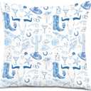 2 x Blue Coastal Cowgirl Pillow Covers 18x18, Coastal Cowgirl Granddaughter Room Decor, Western Home Decor, Preppy Beach Western Decorative Pillow Covers for Girls Dorm Bedroom (Colour 01)