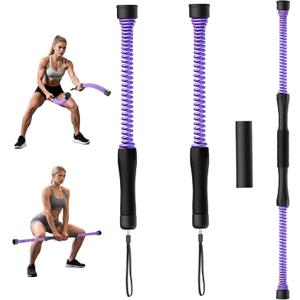 2-in-1 Ropeless Portable Battle Ropes & Fitness Exercise Bar (Purple) | Set of 2 Portable Cordless Battle Ropes (3.3lb), High Rebound Spring for Central Muscle Training, Home Gym