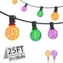 Halloween Lights Tricolor, 25Ft G40 Halloween String Lights with 27 0.6w LED Colorful Bulbs for Outdoor Ghost Party,Patio,House,Indoor Decor, Black Wire