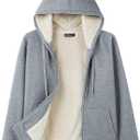 Women's Jacket Hoodie Sherpa Fleece Lined Fall Winter Spring Warm Zip Up Outfits Sweater Clothes Clothing Sweatshirt Dark Grey Marl X-Large