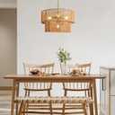 4-Light Boho Rattan Chandelier, 17.8" Rattan Pendant Light with 2-Tier Hand-Woven Shade, Farmhouse Hanging Ceiling Light Fixture for Dining Room, Living Room, Kitchen Island, Foyer
