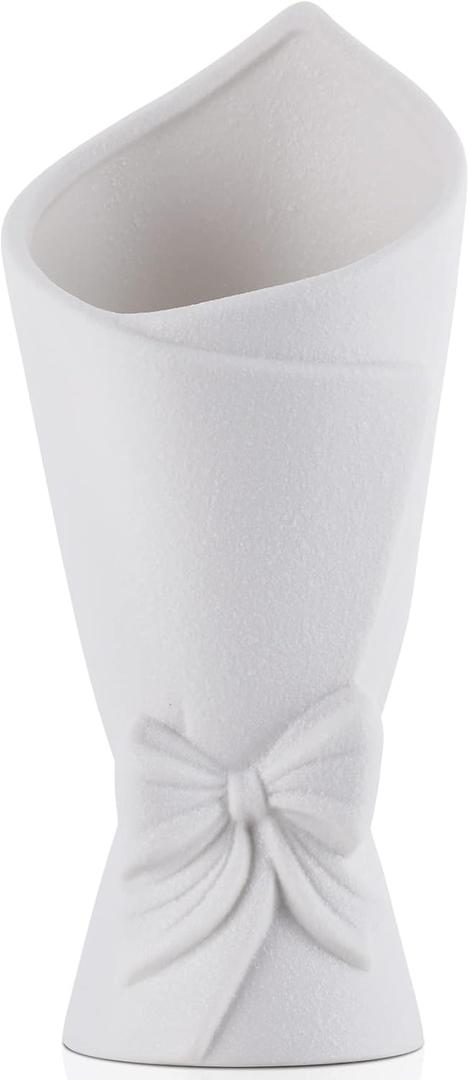 Frosted Porcelain Floral Handmade Vases,Frosted Ceramic vases,Geometric Ceramic Flower Vase for Modern Home Decoration and high-end Wedding,Matte Frosted Texture Bud Flower Vase (Roll Vase)