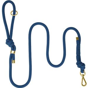 5FT No Pull Dog Leash for Medium Large Dogs - Rope Leash with Non Slip Handle & Metallic Golden-Toned Carabiner Clip (Prussian Blue) (3/8 Inch)