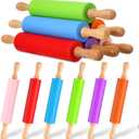Dandat 6 Pcs Small Rolling Pin Kids 12 Inch Mini Silicone Rolling Pin for Baking Non Stick Kids Dough Roller with Wooden Handle for Kitchen Cookie Pastry Fondant Cake 6 Colors