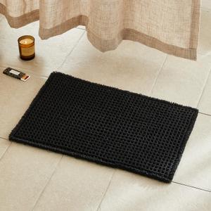 Black Bathroom Rug, Waffle Bath Mat Non Slip Washable Super Absorbent Quick Dry Boho Farmhouse Bathroom Decor, 24"x16" Black (24"x16", Black)