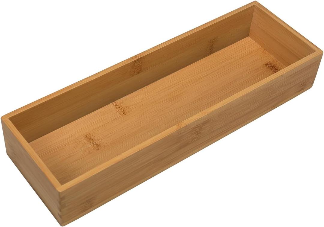 Bamboo Drawer Organizer - Kitchen Drawer Utensil Organizer Office Supplies Desk Organizer Makeup Silverware Tray Flatware Organization 12"*4"*2"