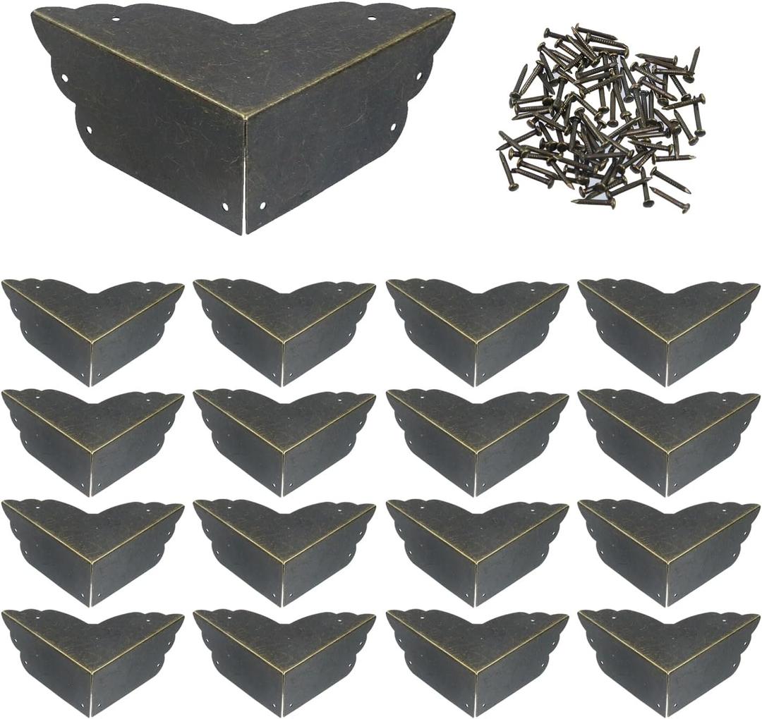 Mcredy 16 Pcs Corner Guards Retro Bronze Furniture Corner Protectors Covers Metal Furniture Edge Protector with Nails for Desk Cabinet Shelf Coffee Table, 2.8"x2.8"x1.2"(LxWxH), Side Length 2.8"