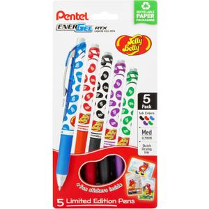 4 x Pentel EnerGel RTX Retractable Liquid Gel Pen, Jelly Belly Limited Edition, 0.7mm tip, Assorted colors, Pack of 5 pens, (BL77PF5M-JB)