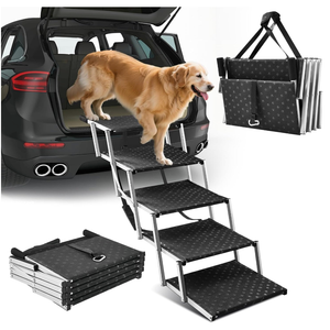 Saker Foldable Dog Ramp for Cars, SUVs, Trucks, Portable Pet Dog Stairs with NonSlip Surface & Reinforced Design, Lightweight Yet Sturdy Supports Up to 200lbs (Extra Wide5 Pet Steps)