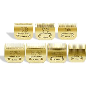 7 Pack Detachable Pet Dog Grooming Clipper Ceramic Blades Set,Compatible with Andis,Oster A5,Wahl KM10 Series Clippers,Gold (10+30+40+7FC+5FC+4FC+3FC)