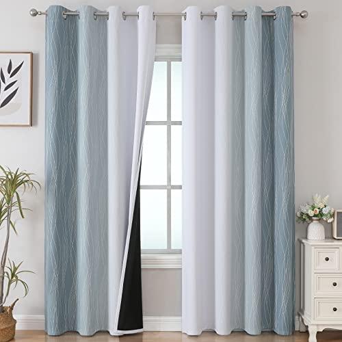 Estelar Textiler Stone Blue and Greyish White Blackout Curtains 84 Inches Long,Full Room Darkening Grommet Curtains for Bedroom,Thermal Insulated Ombre Blackout Drapes for Living Room,52Wx84L,2 Panels