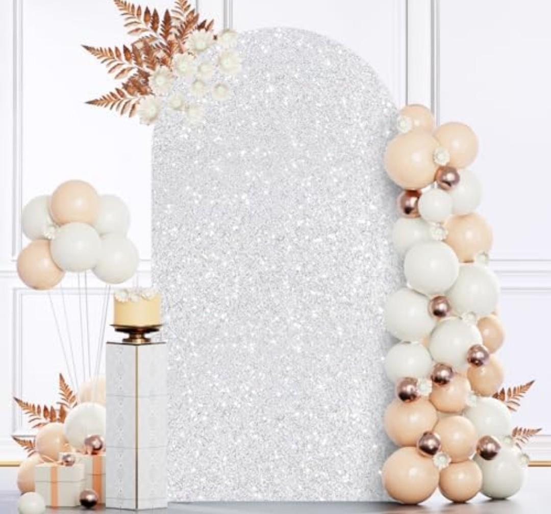 MODFUNS Sequin Arch Cover Silver 6FT Arch Cover Wedding Arch Backdrop Cover for Arch Stand Glittering Chiara Arch Cover Backdrop Fabric Spandex Arch Cover Panels for Metal Arch Frame Prom Party Decor