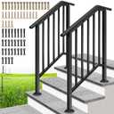 VIVOHOME 2-Pack 3 Step Galvanized Steel Hand Rails for Outdoor Steps  Black Oval and Safety Balusters Exterior Railing for Porch, Deck, or Indoor Stairs, Complete Installation Kit