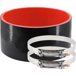 ID 6 Inch(152mm) High Temperature 4-Ply Reinforced Straight Silicone Hose Performance Coupler with 2Pcs T-Bolt Clamps Suitable High Level Turbo Pipe Connecting