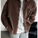 RoseSeek Men's Corduroy Button Down Shirts Long Sleeve Collared Shirt Jackets Fall Clothes Streetwear Coffee Brown Medium