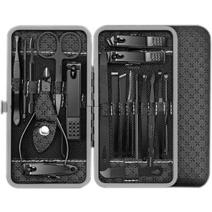 FANTEXY Nail Clippers Set, 19pcs Manicure Kit & Pedicure Set, Professional Toenail Clipper Cutters for Men and Women Nail Trimmer, Stainless Steel Nail Care Tools, Black