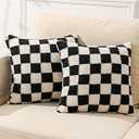 WEMEON Checkered Pillow Cover 18x18 Set of 2Luxury Style Checkerboard Pattern Cushion Case, Checkerboard Pattern Super Soft Faux Fur Wool Throw Pillows for Couch Living Room(Black/ White)