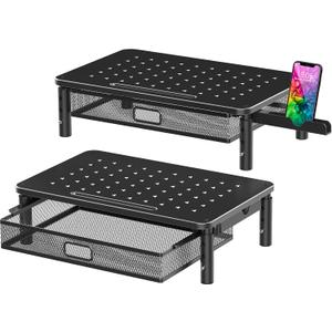 Zimilar 2 Pack Monitor Stand Riser with Metal Drawer, 3 Height Adjustable Monitor Riser with Phone Holder for Printer, Laptop, Premium Metal Computer Monitor Stand with Storage for 2 Monitors