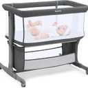 Ezebaby Bedside Bassinet for Baby, Portable Baby Bassinet Bedside Sleeper for Newborn Infants with Wheels Storage Basket, Adjustable 7 Heights and All Mesh Sides (Deep Gray)