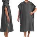 SUN CUBE Surf Poncho Changing Robe with Hood, Quick Dry Microfiber Wetsuit Changing Towel for Surfing Beach Swim Outdoor Sports Men, Absorbent Wearable Towel Cover Up with Pocket, Gray (One Size)