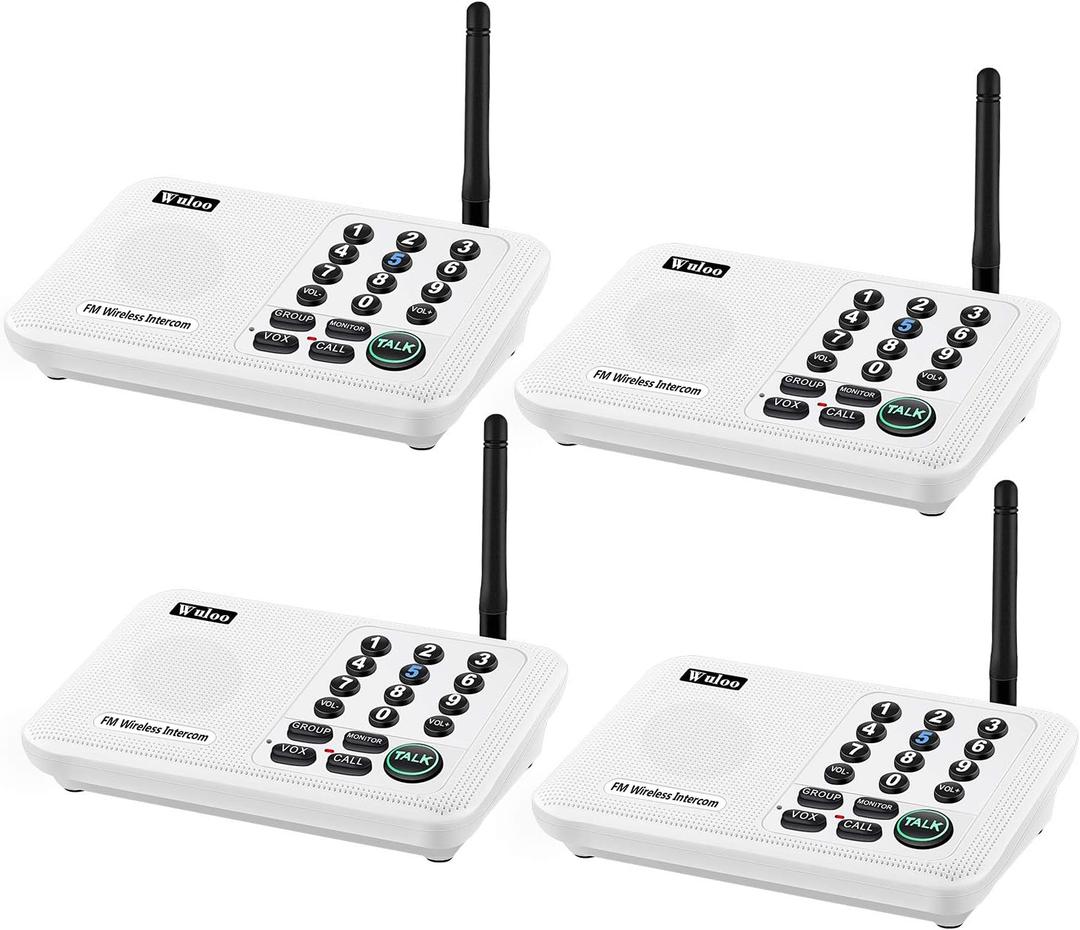 Wuloo Intercoms Wireless for Home 5280 Feet Range 10 Channel 3 Code, Wireless Intercom System for Home House Business Office, Room to Room Intercom, Home Communication System (4 Units Set, White)