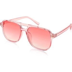 FEISEDY Retro Square Aviator Sunglasses Women Men 70s Vintage Trendy Plastic Frame Sun Glasses B2835 (009 Pink Transparent Frame/Pink Lens)