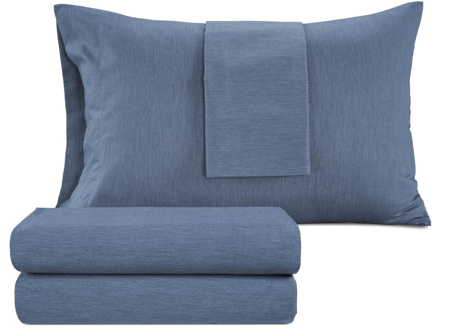 IZOD Melange Cotton Blend 4Pc King Size Bed Sheet Set, Deep Pockets fits Upto 17", Hotel Luxury Bedding Sheets & Pillowcases, Wrinkle Resistant, Sateen Weave Cooling Bed Sheet - Denim