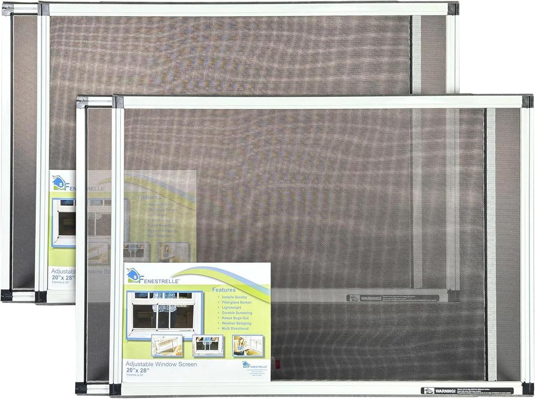 Fenestrelle Expandable Window Screen, 2 Way Adjustable Window Screen, Horizontal (20" H x 28"-54" W) or Convert to Vertical (28" H x 20"- 38" W), Pack of 2