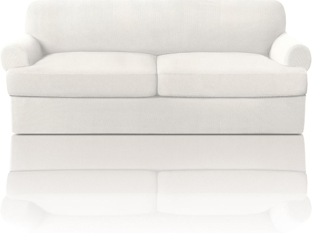 PrinceDeco T Cushion Sofa Slipcover 3 Pieces Sofa Covers for T Cushion Couch Soft Couch Covers Sofa Slip Cover Furniture Covers with 2 Individual T Shape Seat Covers Width Up to 88", Porcelain