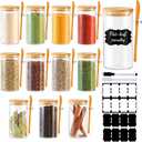 TBWIND 12 Pack 10 oz Round Glass Spice Jars with Lids and Spoons Airtight Small Spice Containers Set with Labels, Clear Glass Storage Jars for Seasoning, Spices, Kitchen Pantry Organization