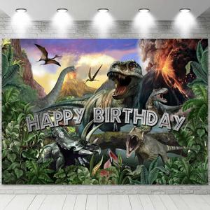 Sensfun Dinosaur Birthday Backdrop Dinosaurs World Happy Birthday Banner 3D Jungle Dino Park Bday Decorations Photography Background Boys Kids Bday Cake Table Party Supplies Photo Booth 7x5ft