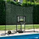 Deberg Pool Basketball Hoop with 10x8 FT Ball Backstop Height Adjustable Poolside Basketball Goal Set with Fillable Base, Includes Ball & Pump | Rust-Resistant | Easy Setup |