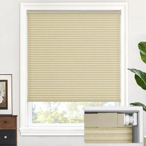 LazBlinds Cordless Cellular Shades, No Tools No Drill Light Filtering Honeycomb Shades Pleated Blinds for Windows, 29'' W x 64'' H, Mocha