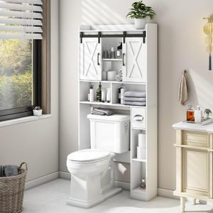Vabches Over The Toilet Storage Cabinet, Farmhouse Storage Cabinet Over Toilet with Sliding DoorsHome Space-Saving Toilet Rack, for Bathroom, Restroom, Laundry