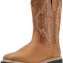 Men's Western Cowboy Boots - Square Toe Side Zipper Boots, All Day Comfort Country Boots for Casual Work Daily Wear Line Dancing, Wide Feet Friendly, Size 9