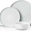 Famiware Dawn Plates and Bowls Sets, 12 Pieces Stoneware Dinnerware Sets, Dishes Set for 4, Microwave and Dishwasher Safe, White