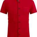 Esabel.C Mens Short Sleeve Dress Shirts 4-Way Stretch Regular Fit Stretch Wrinkle-Free Casual Button Down Shirts (Large, Red)