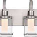 6-Light Brushed Nickel Vanity Light Fixtures, Modern LED Bathroom Wall Lights for Dressing Room, Integrated LED Chips with Frosted Column & Clear Square Glass Shades, Energy Saving Wall Sconce