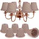 Gerrii 6 Pack Ruffle Gingham Lamp Shades Set 6'' x 5.1'' Chandelier Lamp Shade Farmhouse Rustic Gingham Clip Chandelier Light Cover for Home Decor Candelabra Bulbs(Brown)