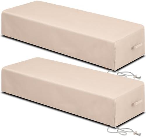 Tingjoo 2 Pcs Patio Chaise Lounge Cover Waterproof Outdoor Lounge Chair Cover 30"D x 83"W x 12"H UV Resistant with Handle Strap for Furniture Protection (Tan)