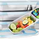 Bakpoco Stainless Steel Snack Containers for Kids Adults, 4 Pack 2 Compartment Metal Snack Containers Box with Lid, Reusable Food Storage Container, Leak Proof, Grab and Go