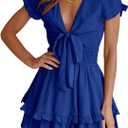 PRETTYGARDEN Women Summer Mini Short Dress 2025 Short Sleeve Casual Beach Vacation Sundress V Neck Tiered Sun Dresses (XX-Large, Royal Blue)