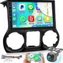 [2G+64G] 10 inch Screen for Jeep Wrangler Radio 2015 2016 2017, Android Wrangler Car Stereo with 10.1 inch Touch Screen, Carplay/Android Auto/1080P/Bluetooth/WiFi +AHD Backup Camera