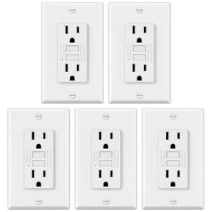5 Pack GFCI Outlets 15 Amp, Non-Tamper Resistant, Decor GFI Receptacles with LED Indicator, Ground Fault Circuit Interrupter, Wallplate Included, ETL Listed, White