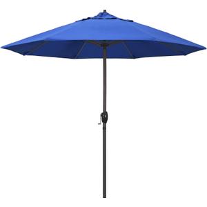 California Umbrella 9' Round Aluminum Outdoor Deck, Pool or Patio Umbrella, Crank Lift, Auto Tilt, Bronze Pole, Royal Blue