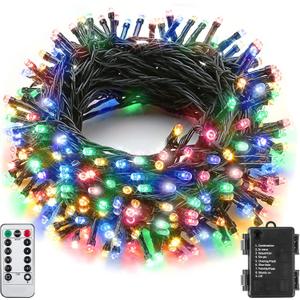 Battery String Lights Outdoor 33Ft 100 LED Fairy Lights for Indoor Outdoor Waterproof with Remote Timer 8Modes Battery Operated Christmas Lights for Outside Party Garden Christmas Tree Dcor (Multicolor)
