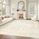 Living Room Rugs 8x10: Washable Moroccan Geometric Boho Rug Farmhouse Non Slip Stain Resistant Large Rug Low Pile Soft Carpet for Bedroom Dining Room Children Room (Beige,8'x10')