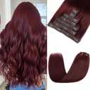 Clip in Hair Extensions Real Human Hair - 14 Inch 120g 7pcs, Burgundy Red Color - Soft Remy Hair Extensions Real Human Hair Clip ins Straight Double Weft for Women (#99J 14 Inch)